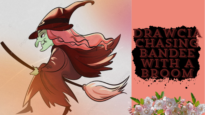 Drawcia chasing Bandee with a broom